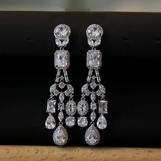 Luxury AAA Zircon Bridal Earrings Cubic Zirconia Wedding Drop Earring For Brides Accessories Women Party Evening Dress Jewelry Default Title