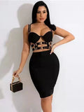 3 Colors Women Sexy Tops Skirts Set Rayon Bandage Fashion Nightclub Party Wear Women's Set High Quality black