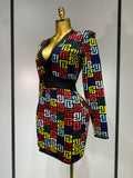 Women Long Sleeve V-Neck Bodycon Jacquard Short Bandage Dress Elegant Evening Luxury Birthday Party Cocktail Outfit