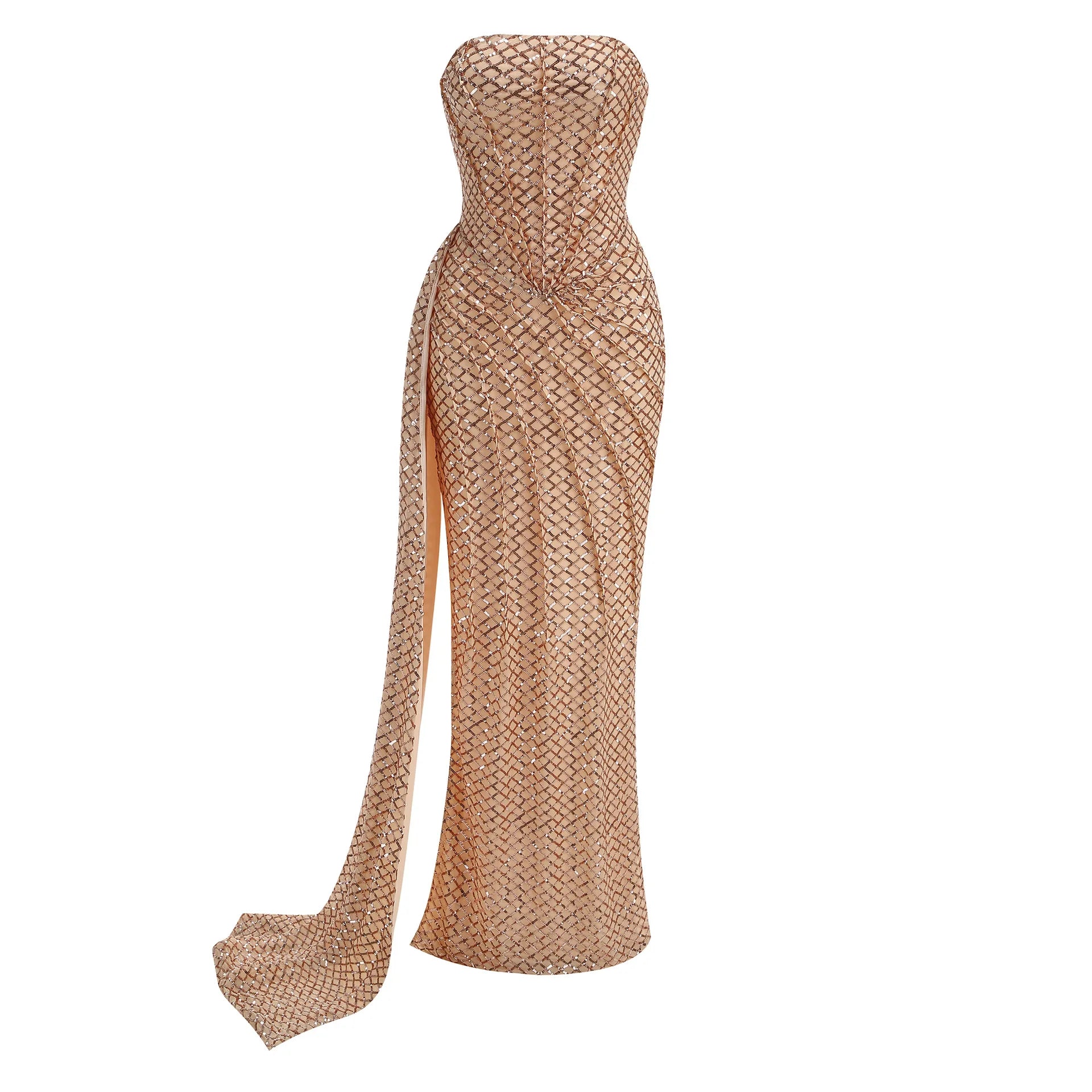 Shinning Sequins Women Sexy Strapless Floor-length Dress Celebrate Evening Party Prom Fashion Outfit Arrival Champagne