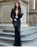Autumn Shining Diamonds Sexy V-Neck Package Hip Black Floor Length Dress Graceful Woman Party Dress Cocktail Party Outfit