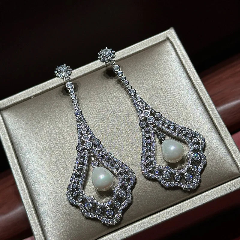 High Quality Zircon Pearl Bridal Earrings CZ Cubic Zirconia Wedding Earring For Brides Accessories Women Birthday Gift Jewelry