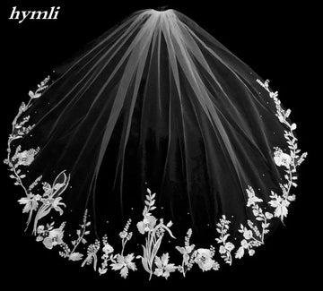 Fingertip Lace Wedding Veil with Sparkle Rhinestones Flower Lace Veil Bridal Accessories Metal Comb 100cm