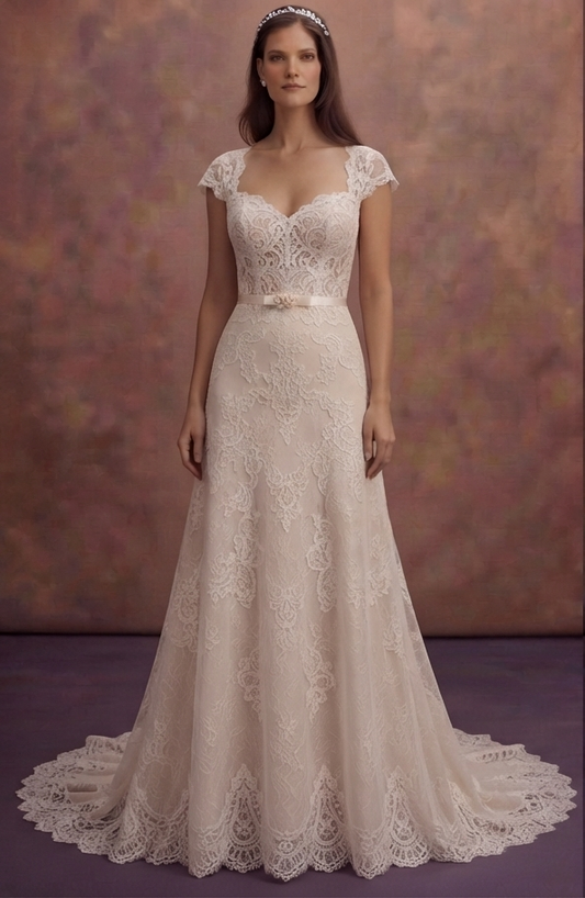 Scalloped Hem Lace Wedding Dresses with Romantic Finish