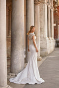 Timeless Mermaid Silhouette Wedding Dress Featuring a Graceful Boat Neckline, Delicate Cap Sleeves, and Elegant for a Sophisticated Bridal Look