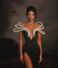 Arrival Women Sexy Big Pearl Beading Strapless Bodycon Long Bandage Dress Celebrate Evening Party Birthday Outfit