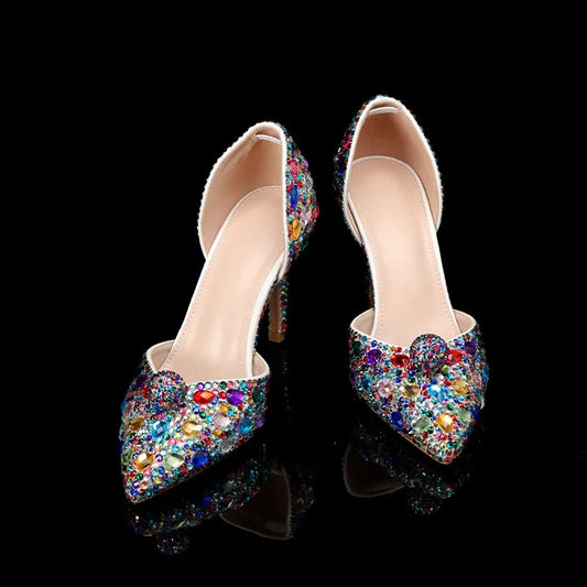 Luxury Rhinestones Colorful Crystal Women Pumps Elegant Pointed toe Wedding Stiletto High heels Fashion Party Prom Bridal Shoes