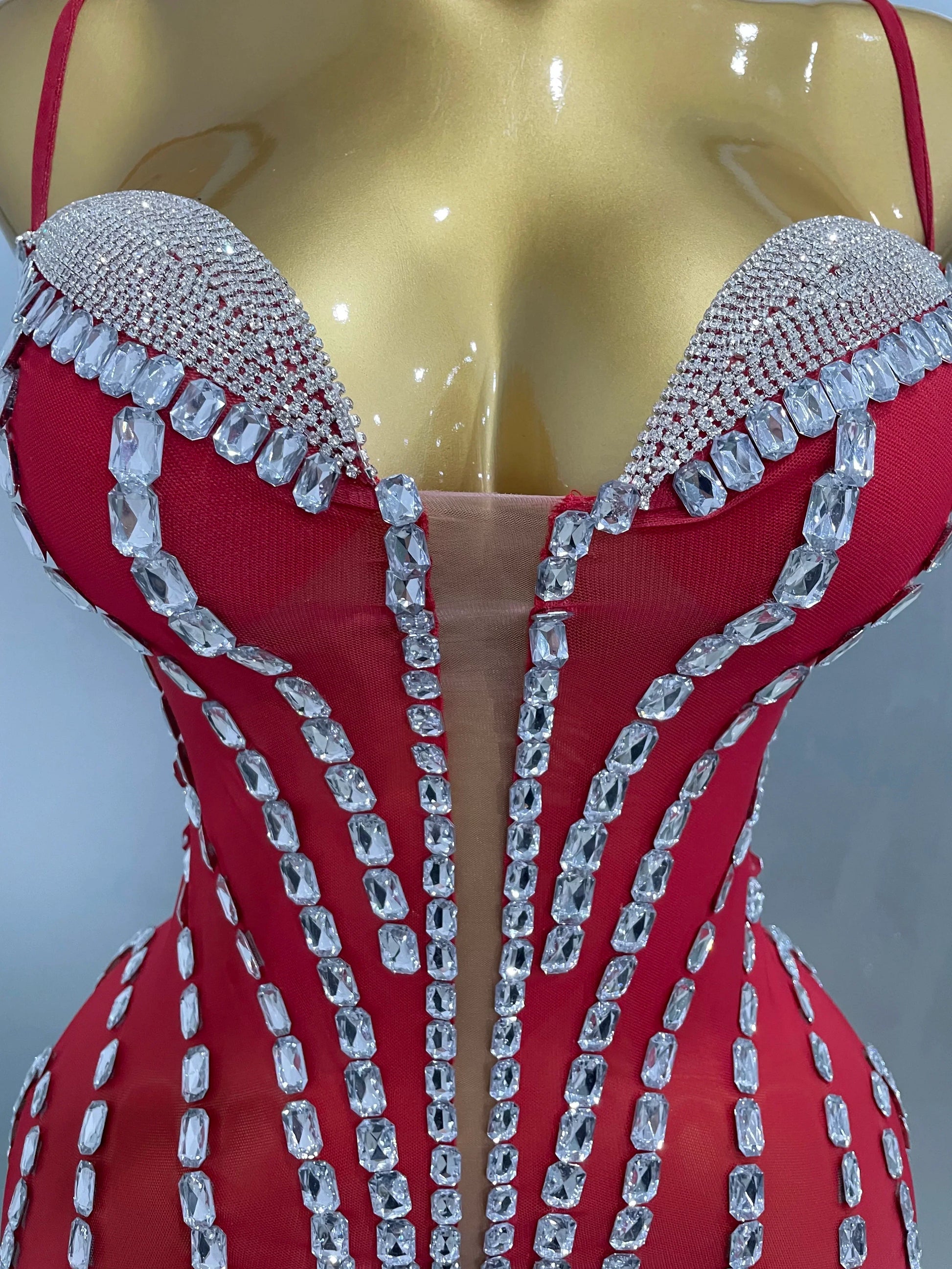 Sexy Sparkly Rhinestones Mesh See Through Short Slip Dress Women Evening Birthday Party Prom Nightclub PhotoShoot Stage Wear