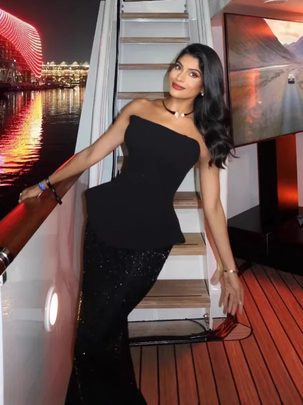 Spring Women Sexy Strapless Shinning Sequins Bodycon Long Bandage Dress Celebrity Red Carpet Evening Party Dress