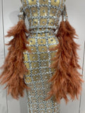 Luxury Sparkling Diamond Feather Mesh Tight Sexy Mesh Long Dress Women Birthday Party Nightclub Stage Performance Costume