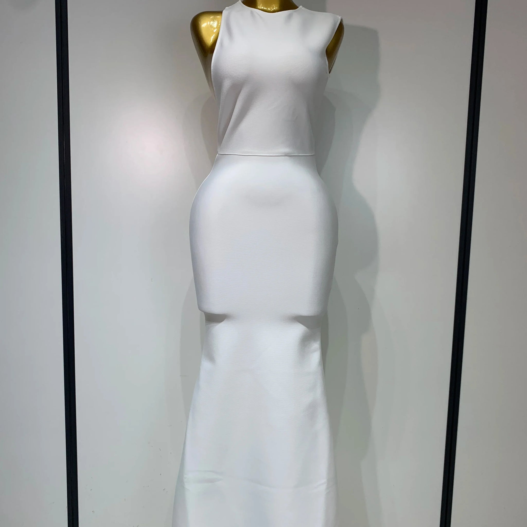 Women Sexy Sleeveless Backless Design Bodycon Bandage Dress Celebrity Elegant Evening Club Party Luxury Birthday Dresses WHITE