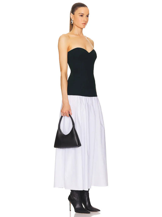 2024 Sexy Women'S Patchwork Long Dress Strapless Sleeveless A-Line Backless Pleated Dress Cocktail Evening Club Party Vestitos