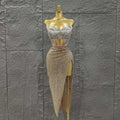 Women Sexy Strapless Shinning Crystal 2 Pieces Bodycon Mid-calf Dress Celebrate Bar Singer Performance Stage Wear Silver