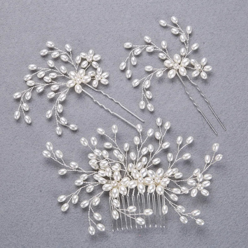3pcs/set Pearl Wedding Hair Combs Headpieces Elegant Bridal Tiaras Side Combs Hair Clips Bride Hairpins Prom Bridal Hair Pieces sliver