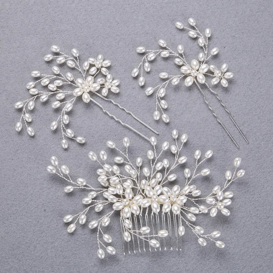 3pcs/set Pearl Wedding Hair Combs Headpieces Elegant Bridal Tiaras Side Combs Hair Clips Bride Hairpins Prom Bridal Hair Pieces sliver