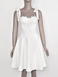 Spring Sexy Women's Puff Bandage Dress Spaghetti Strap Lace Design Sleeveless A-line Mini Dresses Evening Party Vestidos WHITE