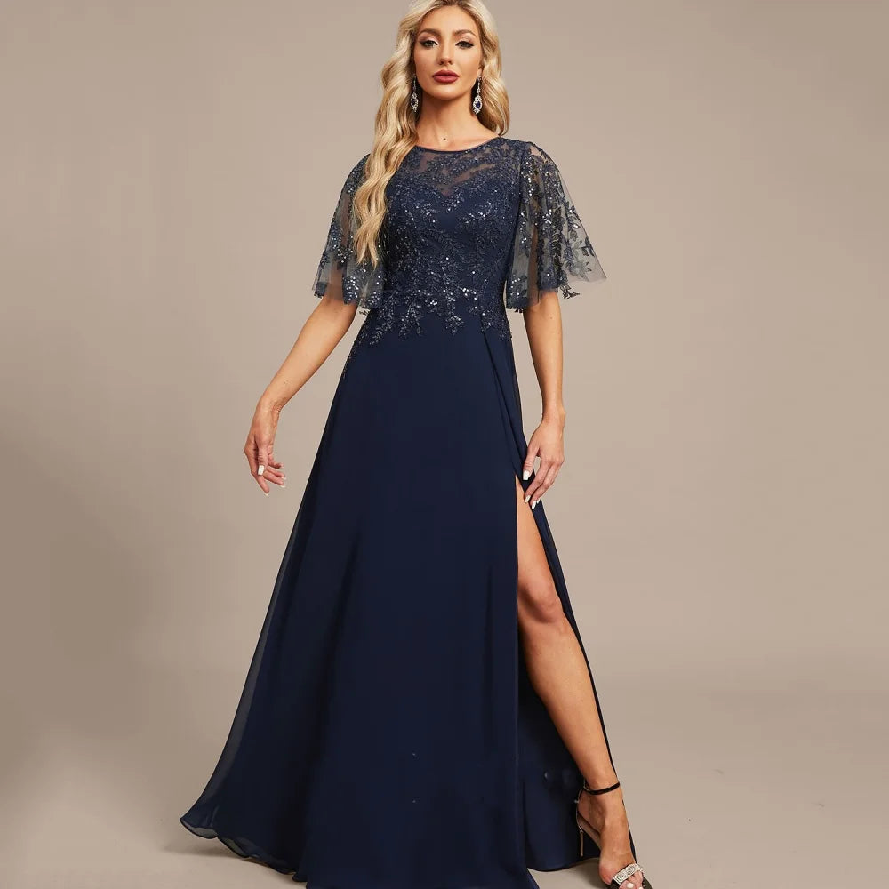 Mother Of The Bride Dress - Customized Formal Mother of Dresses A Line Split Evening Gowns Elegant Sequined Bride Party Dress Lace robes invitée mariage