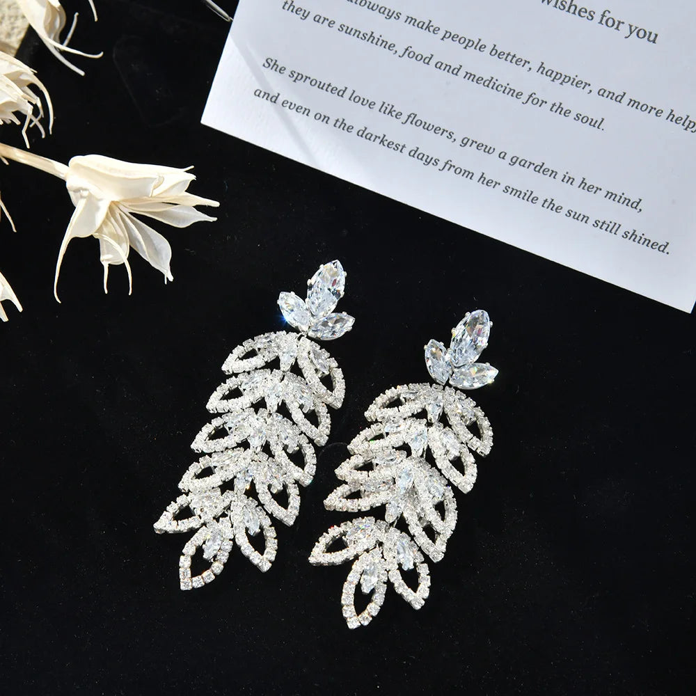 Bridal Hair Jewelry Big Large Zircon Tiaras and Crowns CZ Headpiece For Brides Diadem Crystal Earrings Set Wedding Accessories b