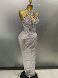 Sexy Luxury Shiny Diamond Sequins Cocktail Dress 2Pcs Set Women Evening Celebrate Birthday Party Nightclub Stage costume