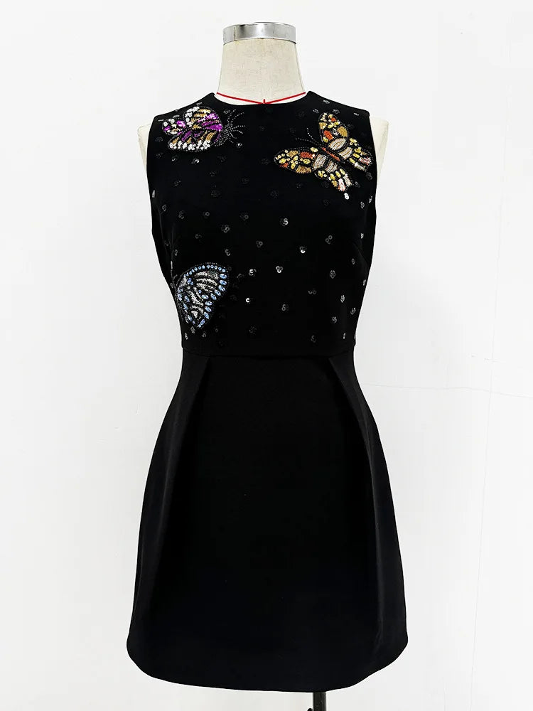 New Spring Women Sleeveless Sexy O-Neck Beading Straight Mini Dress Girls' Birthday Party Celebrate Dress Wholesale