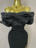 Sexy Off-Shoulder Side Slit Solid Color Pleat Skirt Strapless Bandage Women Evening Luxury Birthday Formal Party Dress