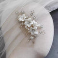 Bridal Jewelry Porcelain Flower Hair Comb Head Piece Brides Party Dinner Dress Crystal Rhinestones Hairpin Wedding Accessories R13