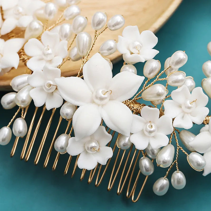 Flower Hair Combs For Wedding Bride Hair Accessories Pearl Bridal Hair Clips Hairpin For Women Wedding Hair Pieces Headdress