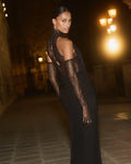 High Quality Women Black Color Women Sleeveless Off the Shoulder Lace Bodycon Long Dress Celebrate Evening Party Bar Club Wear
