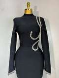 Women Sexy Long Sleeve Diamonds Maxi Long Bodycon Bandage Dress Celebrity Elegant Evening Party Luxury Birthday Dresses