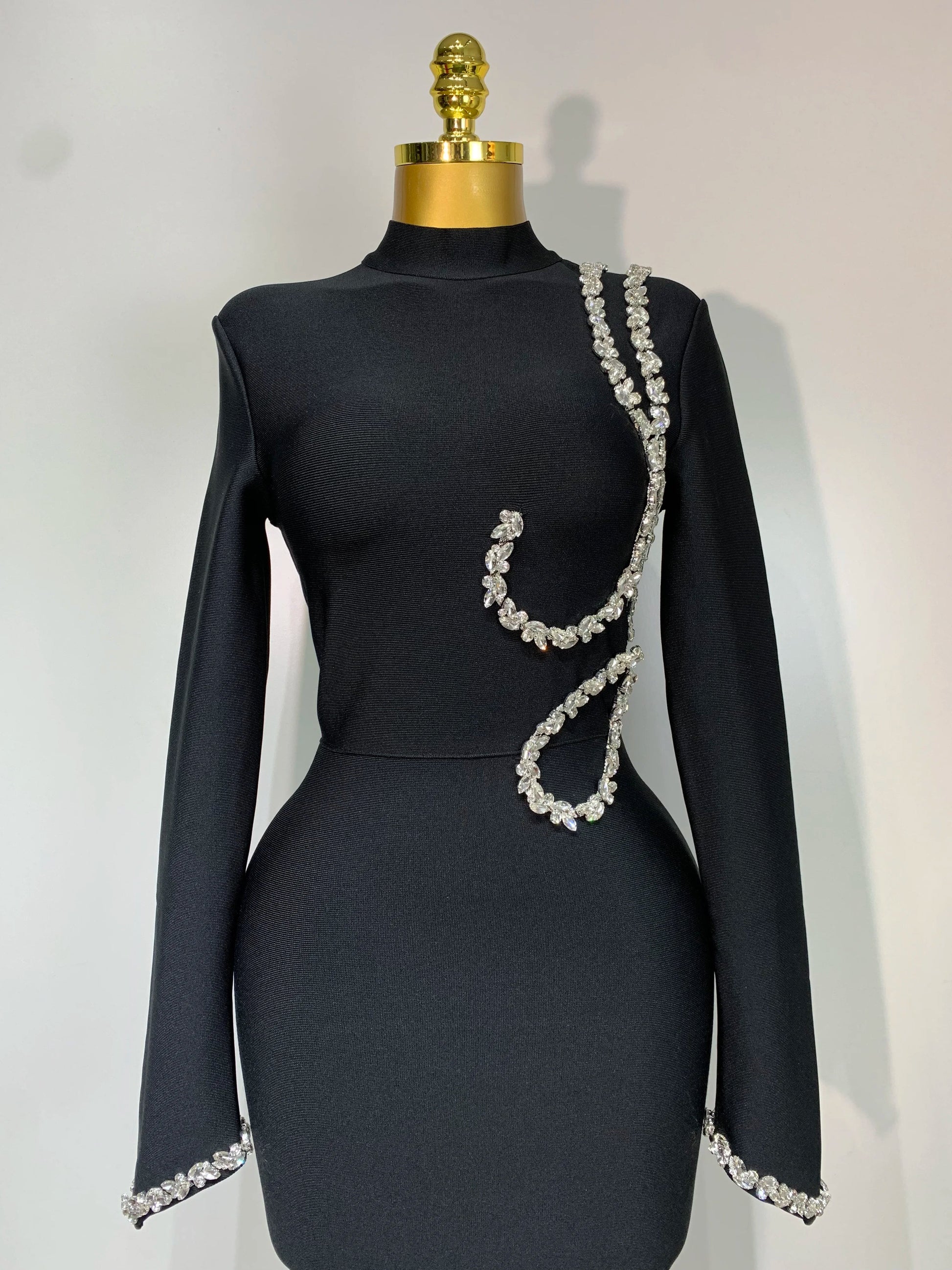 Women Sexy Long Sleeve Diamonds Maxi Long Bodycon Bandage Dress Celebrity Elegant Evening Party Luxury Birthday Dresses