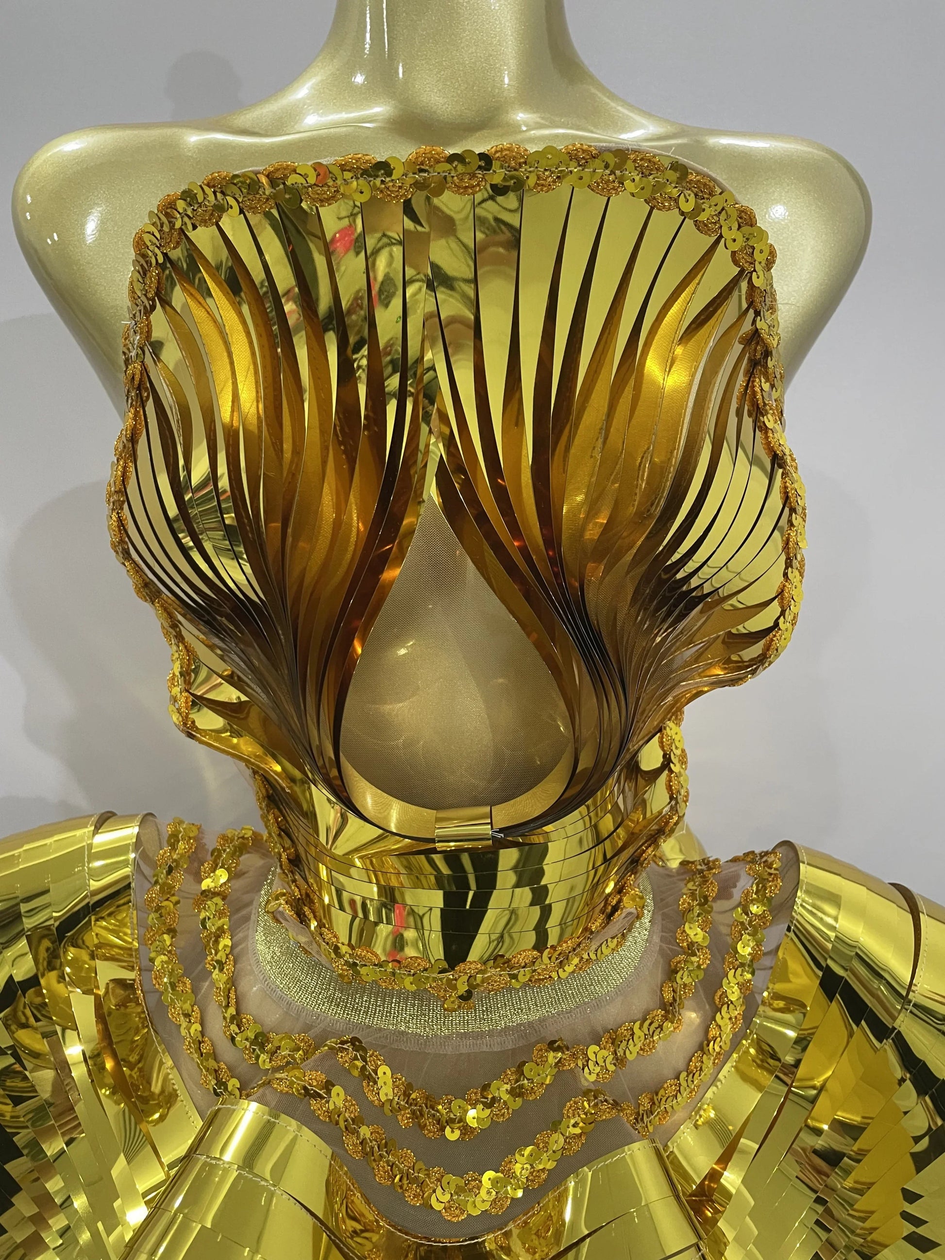 Shiny Gold Mirrors Sexy 2 Pieces Mini Dress Women Celebrate Birthday Party Performance Stage Costume Festival Wear