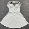Women Sexy Halter Shinning Diamond Backless Bandage A-Line Mini Dress Evening Party Birthday Vacation Dress WHITE