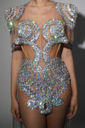 Shinning Sequins Women Sexy mesh See Through Cloak Sleeve Sexy Bodycon Mini Dress Nightclub Party Bar Singer Performance Costume Silver