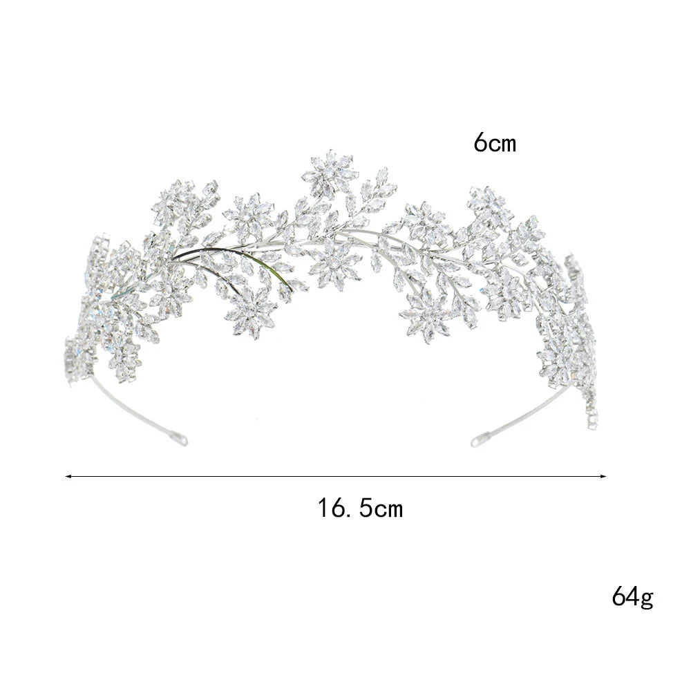 Bridal Hair Jewelry Flower Zirconia Tiaras and Crowns AAA Zircon Diadem For Brides Women Headpiece Headband Wedding Accessories