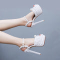 Luxury Full Pearls Beaded Peep toe Women Gladiator Sandals Fashion Summer Platform Wedges 14cm High heels Wedding Party Shoes
