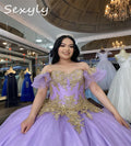 Plus Size Lilac Vestidos De 15 Quinceañera Puffy Gold Appliques Shiny Fifteen Vestidos De Xv Anos Sweet 16 Debutante Customized