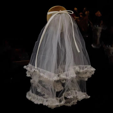 Short Bowknot Bridal Veil Lace Wedding Veils For Evening Dinner Party Dress Women Birthday Gift Hair Accessories Brides Jewelry a