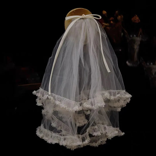 Short Bowknot Bridal Veil Lace Wedding Veils For Evening Dinner Party Dress Women Birthday Gift Hair Accessories Brides Jewelry a