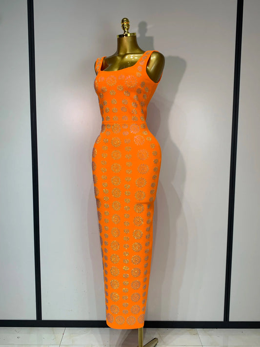 High Qulity Sparkling Diamonds Sleeveless Strech Bandage Dress Elegant Woman Evening Party Wedding Guest Luxury Birthday Dress