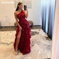 Wine Red Prom Dresses Lace Sequins Evening Dress Sleeveless One Shoulder Backless Side Split Party vestidos de fiesta as pic