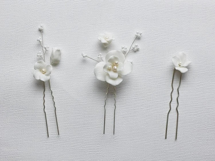 Wedding Accessories Porcelain Flower Hair Clip Pin Gold Silver Color Hairpin Brides Bridesmaids Women Head Piece Bridal Jewelry silver color