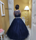 Classic Navy Blue Quinceanera Dresses 2 Pieces Tulle Beaded Vestidos De 15 Años Sweet 16 Dress Lace A Line Prom Gown Customized