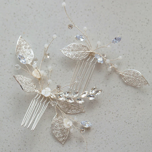 Wedding Accessories Zircon Crystal Hair Comb Pin Clip Silver Color Leaf Head Piece For Brides Bridesmaids Hairpin Bridal Jewelry a