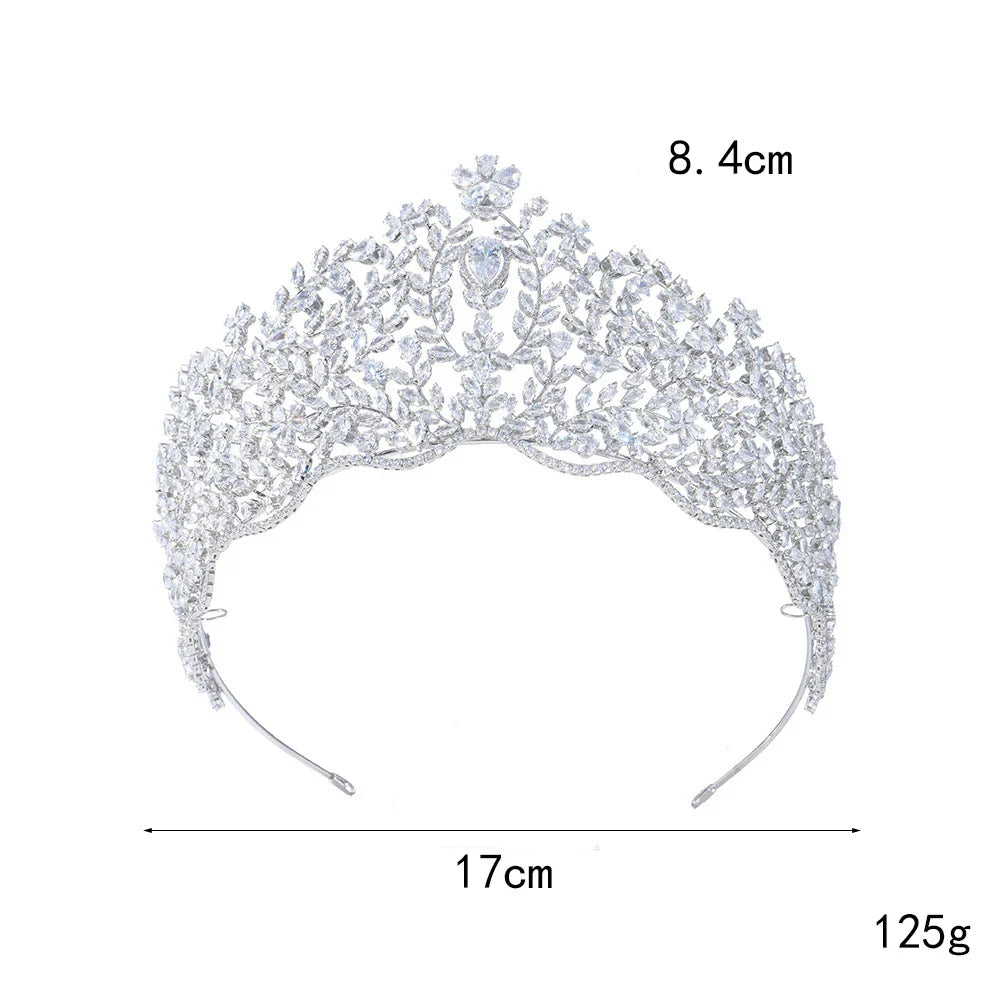 Bridal Hair Jewelry Big Large Zircon Tiaras and Crowns CZ Headpiece For Brides Diadem Crystal Earrings Set Wedding Accessories