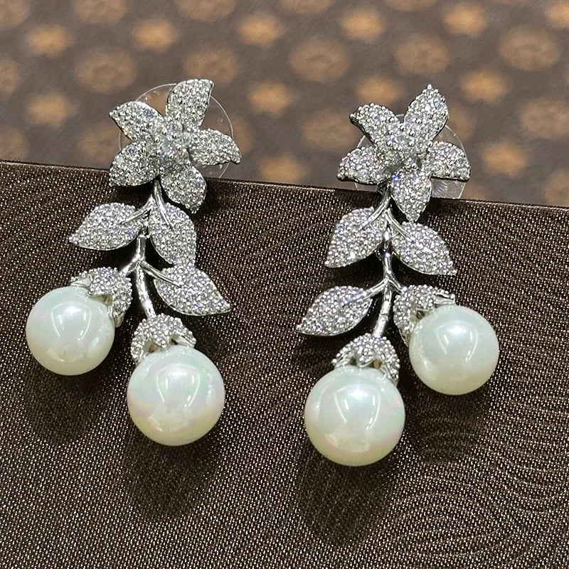 Colorful AAA Zircon Bridal Earrings CZ Cubic Zirconia Pearl Wedding Earring For Bride Women Accessories Birthday Gifts Jewelry b