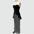 Black Women Sexy Strapless 2 Pieces Shinning Diamond Bodycon Dress Nightclub Party Celebrate Birthday Evening Outfit