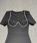 Black Color Women Sexy Sqaure Collar Short Sleeve Bodycon Bandage Mid-calf Dress Celebrate Evening Party Cocktail Dress