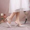 Fashion Sequined Lace Flowers Women Pumps Elegant Pointed toe Satin Wedding Thin High heels Summer Female Party Bridal Shoes