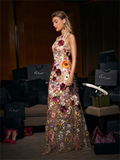Flower Lace Embroidery Prom Dresses Crew-neck Evening Dress Elegant Sleeveless A-line Two Layers Party vestidos de fiesta