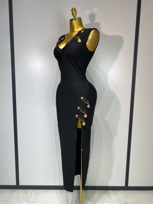 Women Black Elegant Bandage Dress Sexy Sleeveless Bodycon Evening Party Club Luxury Birthday Dress Wedding Guest Gown